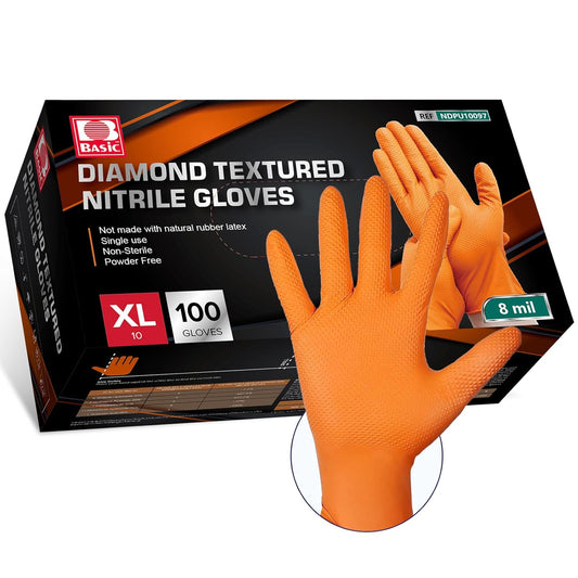 Jointown Basic Heavy Duty Nitrile Gloves, Mechanic Gloves 8 Mil Nitrile Disposable, with Raised Diamond Texture, Case of 100, Orange, XLarge