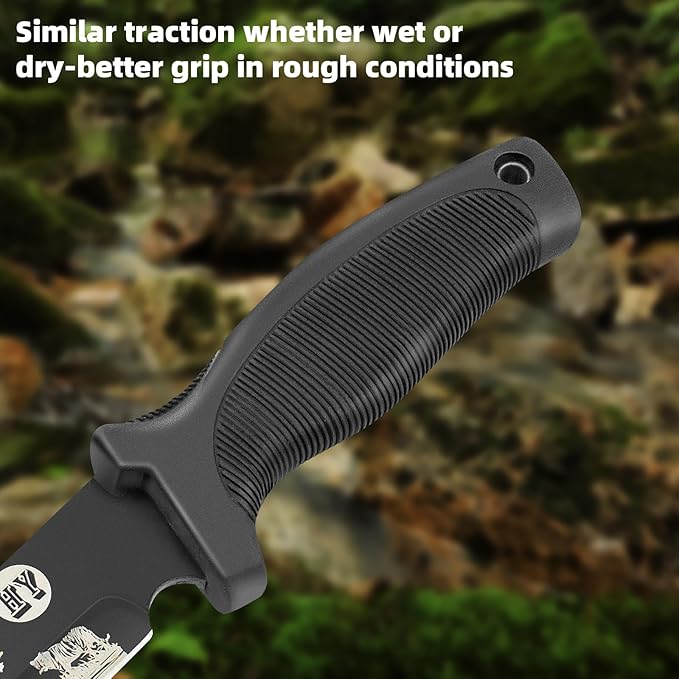 Fixed Blade Hunting Knife, Black High Hardness Plastic Handle with Sheath,Suitable for Hiking, Adventure, Survival and Collection (Black-forest)