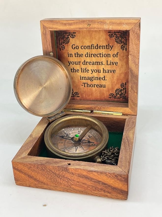 Nauticle Compass, Elegant Brass Compass with Engraved Pocket Sundial, Perfect Brass Decorative Objects, Timeless Navigation Perfect Brass Gifts for him.