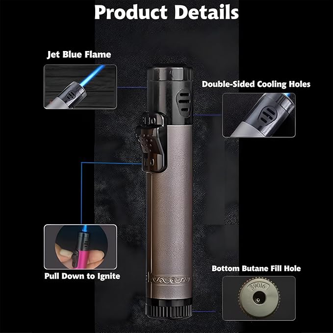 5 Pack of Torch Lighter, Jet Flame Lighter Refillable Butane Gas, Portable Windproof Jet Torch Lighter Adjustable Flame Lighter for Kitchen,Outdoor,Candle,Camping (Without Butane Gas)-Soild Color