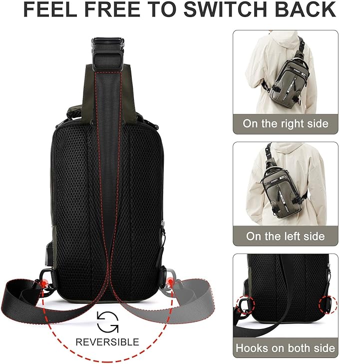 SEAFEW Mini Sling Bag for Men Women - Lightweight Crossbody Backpack, Multipurpose Shoulder Bag, Small Compact Chest Daypack for Travel Hiking Gym Sport Khaki