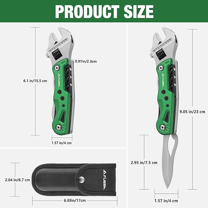 FLISSA 13-in-1 Multi Tool Wrench, Stainless Steel Multitool Adjustable Wrench with LED Light, EDC Pocket Knife with Sheath, Multipurpose Multi Use Tool Wrench