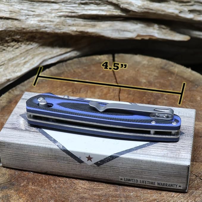 WHISKEY BENT HAT CO. Catch Pin Lock Folding Pocket Knife w/Clip Drop Point Blade Thumbstud Opening 440C Stainless Steel (Squall, 4.5" - Closed Length)