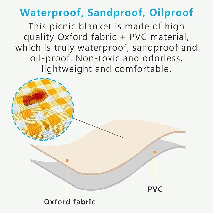 Outdoor Picnic Blanket Beach Blanket, Extra Large 80 " x 80 ", Foldable Waterproof and Sandproof Mat, Camping Carpet, Portable Travel Mat for Traveling, Camping, Hiking, Holiday Party, Park Lawn