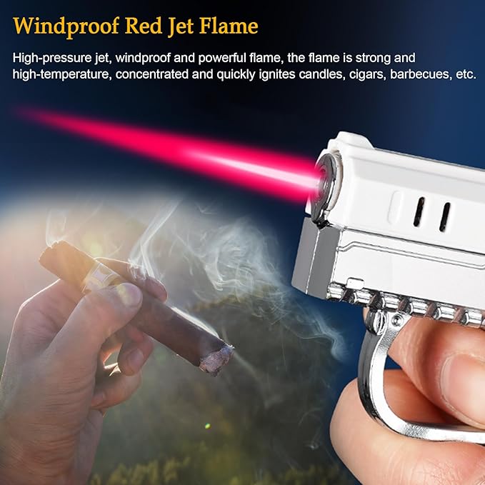 Torch Lighter, Foldable Cool Design Lighters, Windproof Adjustable Jet Flame Lighter Butane Refillable, Great Gifts for Men Women, Lighters for Candle, Kitchen, Camping, BBQ(Without Gas)-Blue