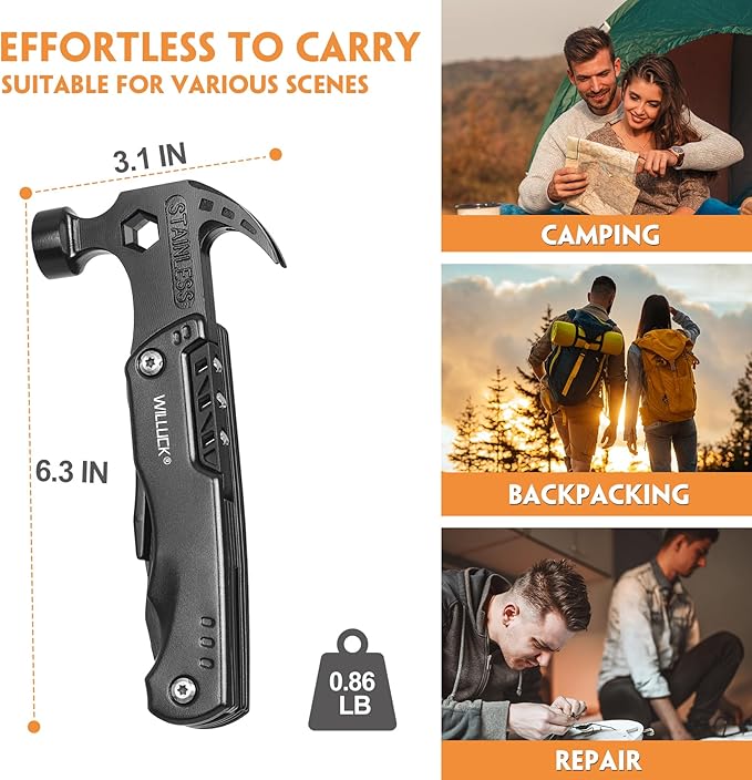 Stocking Stuffers for Men Multitool Gifts - Gifts for Men, Birthday Gifts for Men, Dad, Husband - Mens Stocking Stuffers, Christmas Men Gift Ideas - Hammer Gifts for Camping, Hiking, Groomsmen Gifts