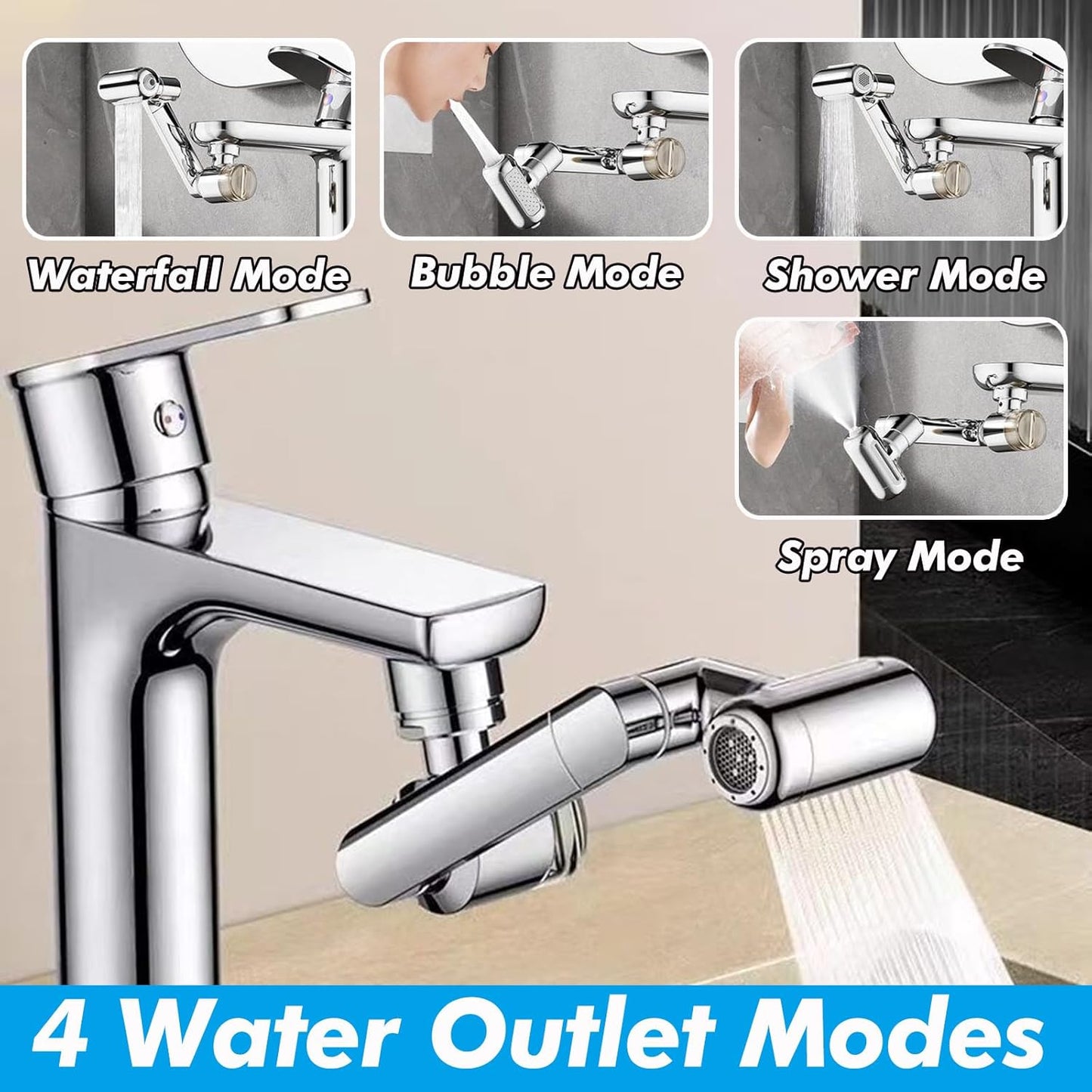 1080° Swivel Faucet Extender - Filter Sink Aerator, 4 Mode Splash Water Filter Extension, Universal Robotic Arm -Wash Hand/Hair/Face