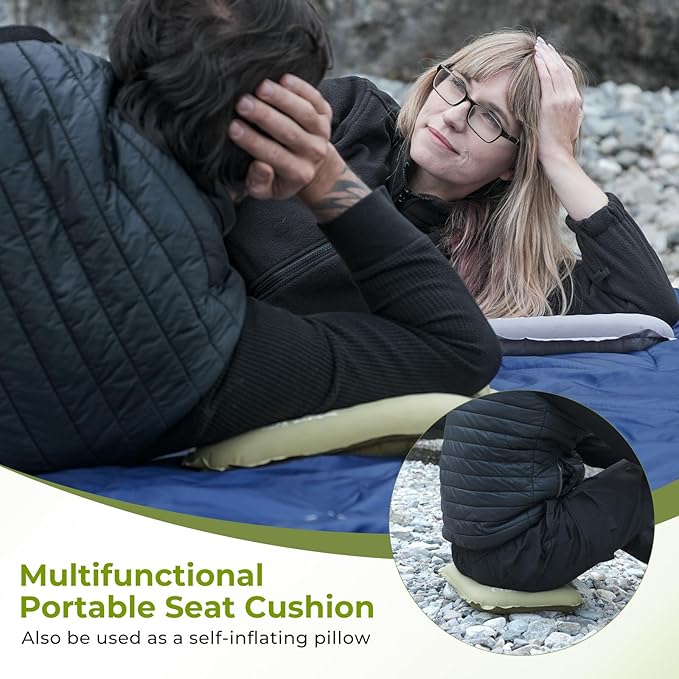 ATEPA Inflatable Seat Cushion Lightweight Self-Inflatable Memory Foam Seat Cushion for Stadium Airplane Trevel, Waterproof Portable Seat Cushion Best for Backpacking Camping Chair Pad, Grey
