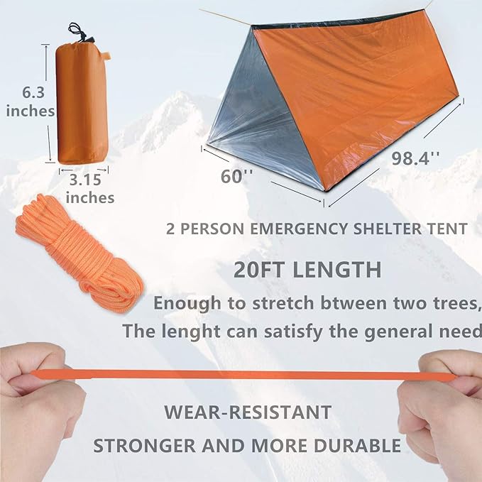 Emergency Tent, 2 Person Tube Tent Survival Shelter, Ultralight Survival Tent Emergency Shelter Use as Survival Gear Space Blanket for Camping, Hiking