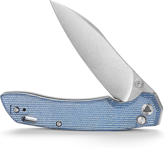 Button Lock Folding Pocket Knife for Men, EDC Flipper Knives with Clip for Camping Tool，3.54" 14C28N Nussmuk Blade & Micarta Hanlde，Thumb Stud，Survive Outdoor Gift.Aur-04L