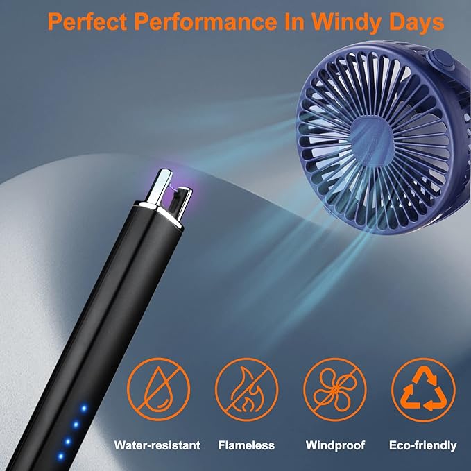 Electric Lighter, Rechargeable Candle Lighter, USB Lighter with Safe Button, Birthday Candles Sparklers, No Fuel Needed, Perfect for Grill Kitchen BBQ Camping (Black)