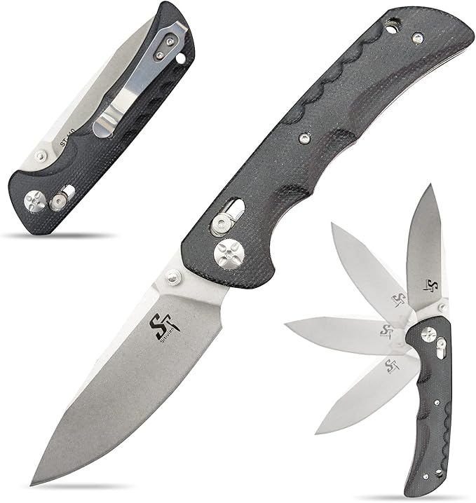 Sitivien ST110 Folding Knife, D2 Blade and Micarta Handle Pocket Knife, EDC Tool Knife with Pocket Clip for Outdoor Camping Hiking Survival(Black) …
