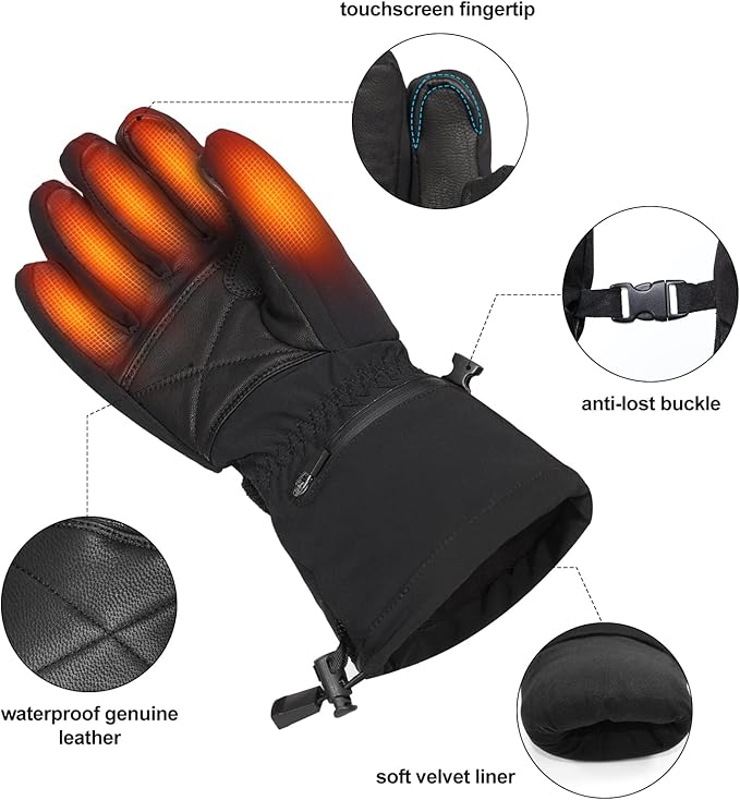 Heated Gloves Electric Battery Heated Gloves Rechargeable for Men Women Heated Ski Gloves Water Resistant Touchscreen 7.4V 2200mAh up to 6.5hrs for Skiing Hiking Motorcycling Camping
