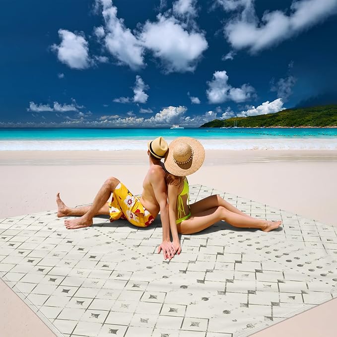 Beach Blanket Waterproof Sandproof, 10'X 9' Extra Large Oversized Beach Mat for 2-8 Adult, Quick Drying Lightweight & Portable Polyester Picnic Blanket for Outdoor, Travel, Camping, Hiking-Moroccan
