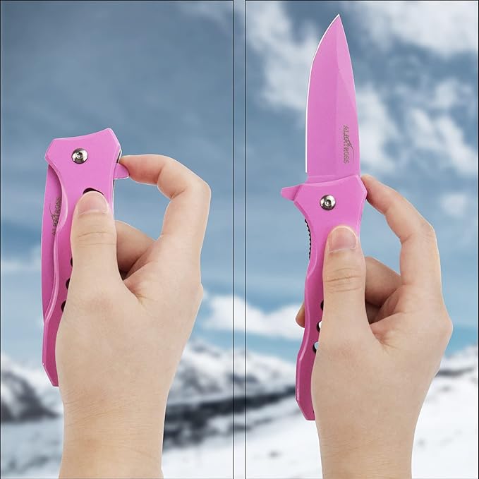 ALBATROSS Multifunction Stainless Steel Folding Pocket Knife, Spring Assisted Open, 4.5" Handle, 3" Blade, 7.5" Overall (Pink)