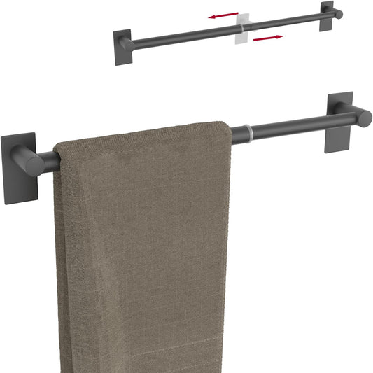 2 Pack Adhesive Adjustable Towel Bar, Economical Self Stick Bathroom Towel Holders, HOMOTEK Bathroom Rod Size from 14 Inch to 24.5 Inch Single Hanger for Kitchen(Thickened Matte Black)