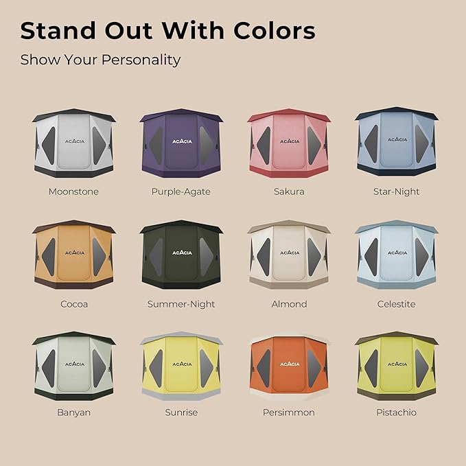 ACACIA Beach Tent Sun Shelter | 4-Person Portable Camping Tent with UPF 50+ Protection | Easy Setup Pop up Sun Shade | 10×10ft Privacy Sunshade for Camping & Backyard