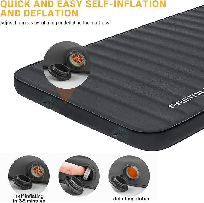 KingCamp Self Inflating Sleeping Pad for Camping Ultra Thick Double Single Foam Mattress High R Value Camping Air Pad Mat, Multi Colors & Sizes