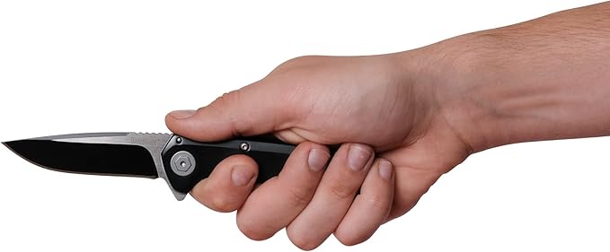 Kershaw Showtime Pocketknife, Black, 3" 8Cr13MoV Stainless Steel Drop Point Plain Edge Blade, One-Handed Assisted Flipper Opening EDC