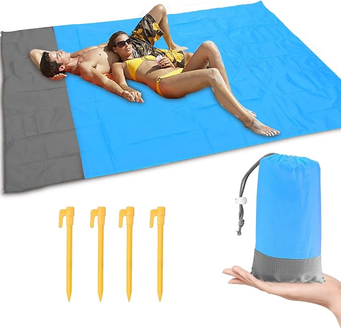 Beach Blanket 79 * 55inch, Compact Sand Proof and Waterproof Picnic Blanket, with Portable Storage Bag, Great for Outdoor Travel Camping Hiking Festival Park Sports