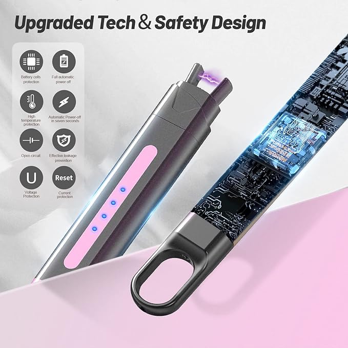 VEHHE Lighter, Electric Candle Lighter Rechargeable, Windproof & Flameless Arc Lighter for Candles, USB Long Lighter for Kitchen Camping（Purple）