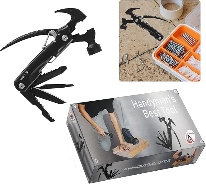 Ascent Handyman DIY Gift Tool Hammer Pliers 8 in 1 Multitool Gift Boxed, Handy Pocket Knife Screwdriver Saw For Camping Fishing Hiking Hunting - Gift Idea for Father, Men, Boyfriend, Women