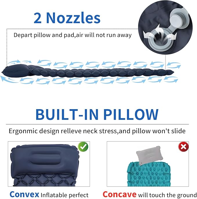 DDD Ultra-Light Inflatable Camping Sleeping Pad with its Built-in Foot Pump and Pillow - The Ultimate Camping pad, Hiking pad, Backpacking Pad and Lightweight for a Outdoor Sleep——Navy Blue