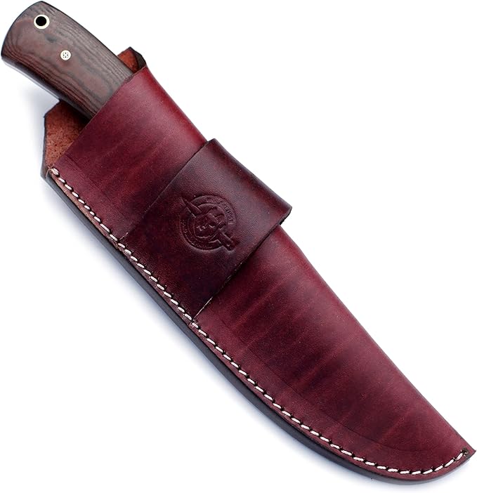 Handmade Damascus Steel Knife for Hunting,Survival,Camping,Bushcraft, and Fishing,Fixed Blade with Drop Point Full Tang Micarta Handle Leather Sheath - WKD-777