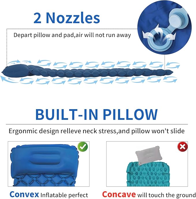 DDD Ultra-Light Inflatable Camping Sleeping Pad with its Built-in Foot Pump and Pillow - The Ultimate Camping pad, Hiking pad, Backpacking Pad and Lightweight for a Outdoor Sleep——Royal Blue