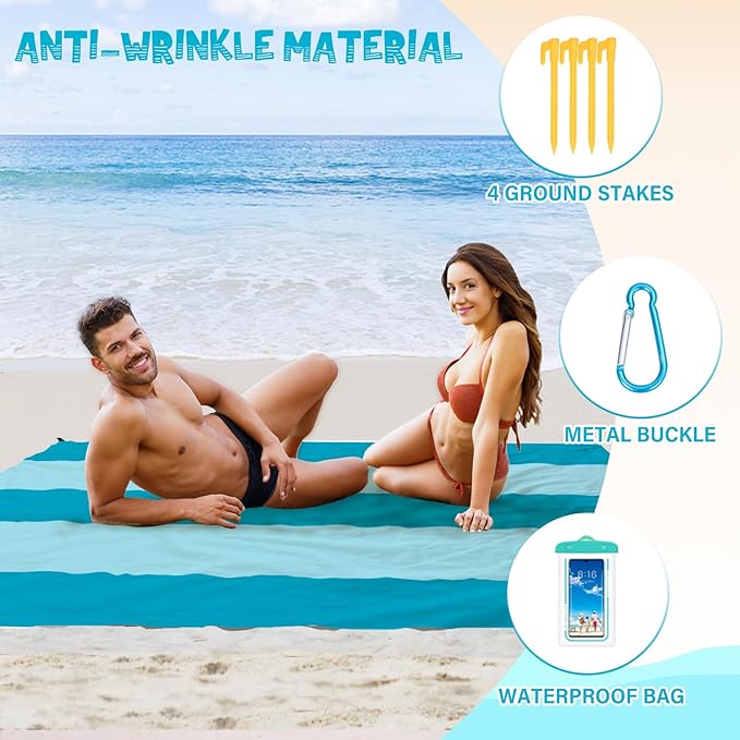 Beach Blanket Waterproof Sandproof 1-8 Adult Oversized 9'×10' Lightweight Durable Compact Sand Free Beach Mat for Travel Camping Hiking Picnic Blanket