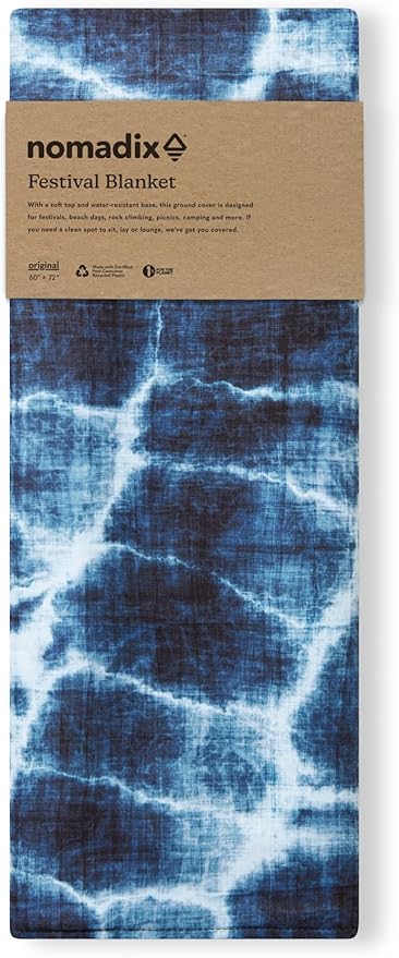 Nomadix Festival Blanket - Perfect for Picnics, Camping, & Lawn Seating - Plush Top & Water Resistant Base - Made with Post Consumer Recycled Materials - Agua Blue - 60x70