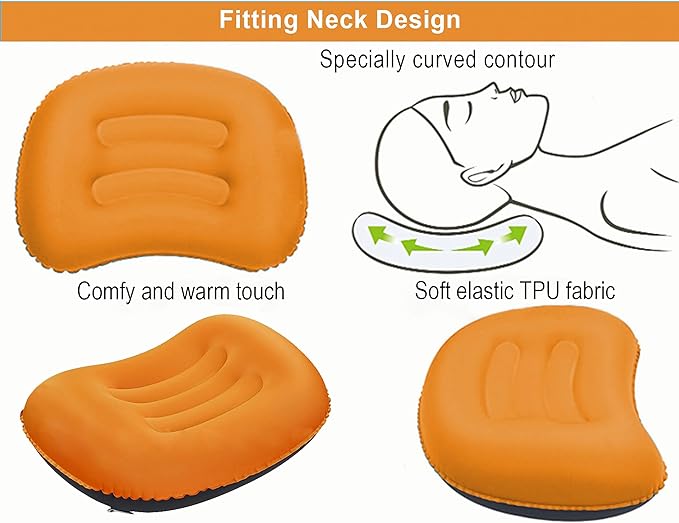 Portable Inflatable Neck Pillow for Outdoor Travel, Camping, Office Naps-Polyester ，Color Available-Simple and Comfortable (16.5 * 12.6 * 4.3in, Orange)