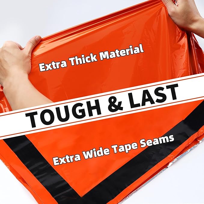 Frelaxy Emergency Sleeping Bag 1-Pack/2-Pack, Extra-Thick Compact Survival Bivy with Whistle, Storage Pouch, and EVA case, Perfect for Survival Kits (Orange - 1 Pack)