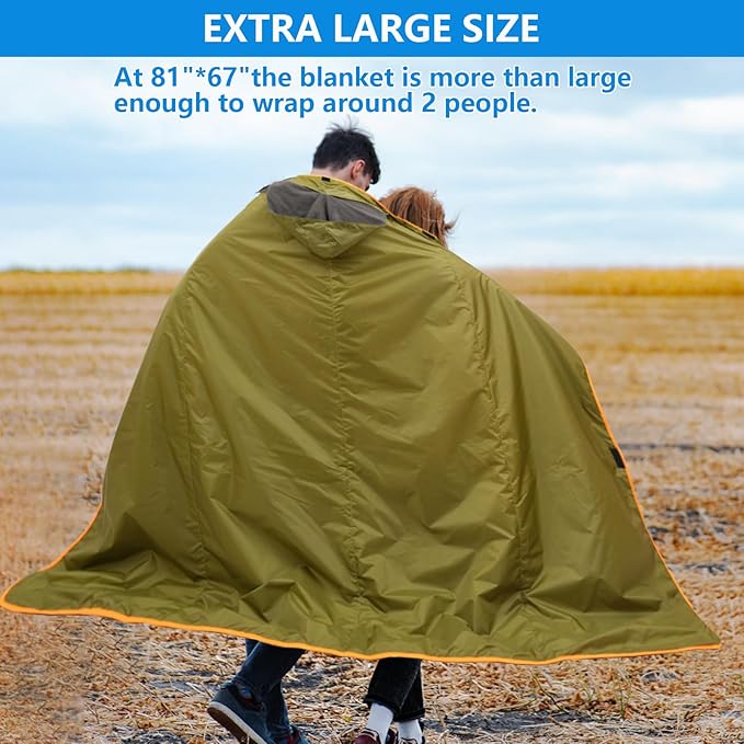 C-LIGHT Oversized Extreme Weather Stadium Blanket 81''*67'' - Wearable Hoodie - Waterproof Windproof with Multiple Layers - Perfect for Sports Events, Picnic, Camping, Beach