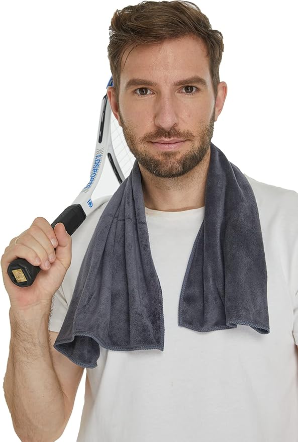 Home Gym Towel for Sweat Men Women Microfiber Yoga Towels Sports Towel Set Quick Dry Exercise Cycling Travel Camping Towel Fast Drying 2-Pack (Grey+Turquoise 2-Pack)