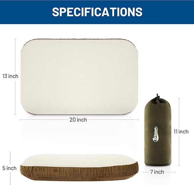 Beyondhome Portable Pillow for Camping, Travel, Backpacking, Airplanes, Road Trips, and Indoors, Compressible Polyurethane Sleeping Pillow