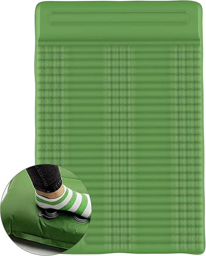 Double Sleeping Pad for 2 Person, Self Inflating Camping Mattress with Pillow, Portable Camping Bed Built-in Foot Pump for Backpacking, Hiking & Travel - Mat Carry Bag