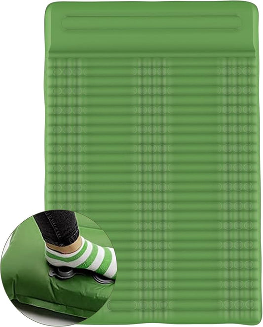 Double Sleeping Pad for 2 Person, Self Inflating Camping Mattress with Pillow, Portable Camping Bed Built-in Foot Pump for Backpacking, Hiking & Travel - Mat Carry Bag