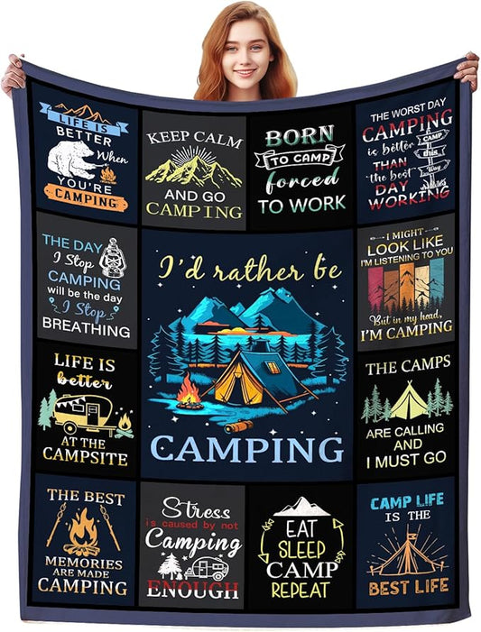 Camping Blanket Gifts for Men Woman Couples,Soft Cozy Camping Blankets and Throws RV Travel Hiking Bed Sofa,Cool Camper Gifts for Camping Lovers Campsite Outdoors 60"x50"
