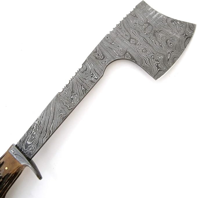 AX-8950 Custom Handmade Viking Hatchet Axe Damascus Steel Bearded Axe Camping Tomahawk Battle Axe with Leather Sheath