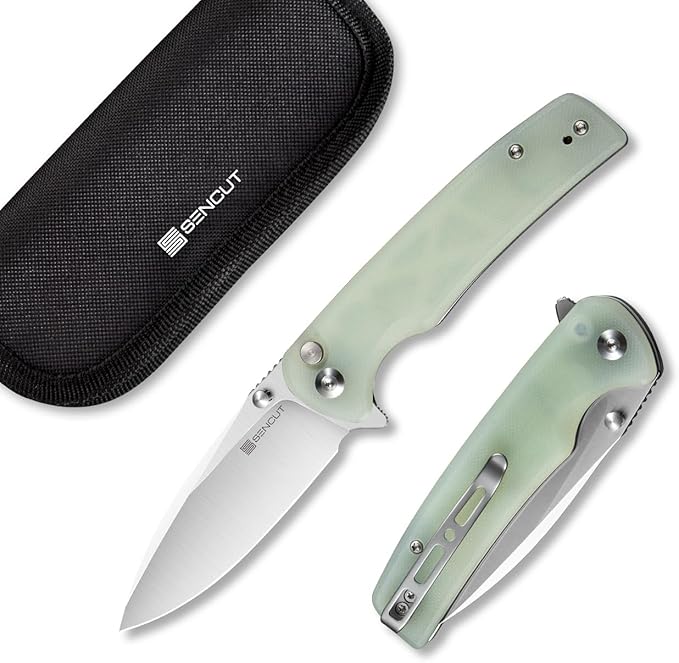SENCUT Sachse Pocket Knife Folding Knife for EDC, Natural G10 Handle Satin 9Cr18MoV Blade Foldable Small Knife with Clip, Button Lock Everyday Carry Knife for Men Women Indoor Outdoor Gift S21007-4