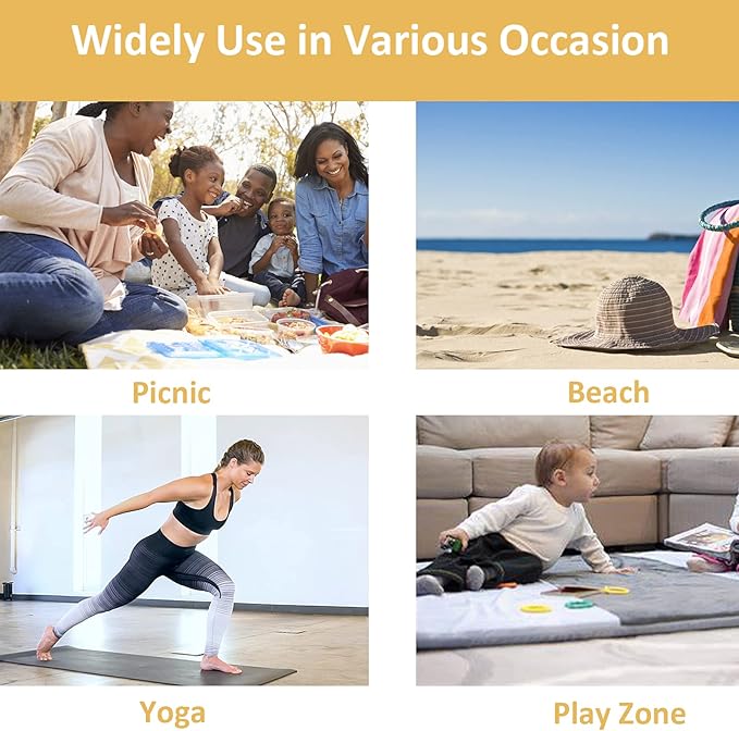 QWXNRG Outdoor Picnic Blanket, Foldable Waterproof Sand Mat, Extra Large Picnic Blanket 60" x 80" for Beach Camping Hiking Travel Outdoor Family Concerts - Yellow Striped