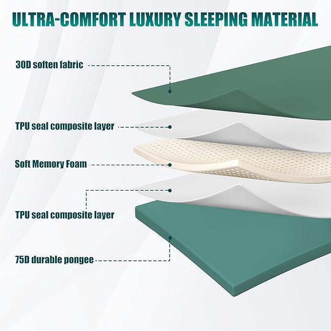 OUTSKIRT Sleeping Pad for Camping with Built-in Pump, Camping Mattress with Memory Foam, Easy to Inflate/Deflate Air Mattress for Camping and Other Outdoor Adventures,Green