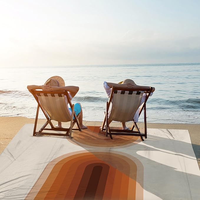 9 ft×10 ft Extra Large Waterproof Sandproof Beach Blanket for 8 Adults, Outdoor Beach Mat with 4 Stakes, 210T Polyester Lightweight Foldable Picnic Blanket for Travel, Camping, Hiking