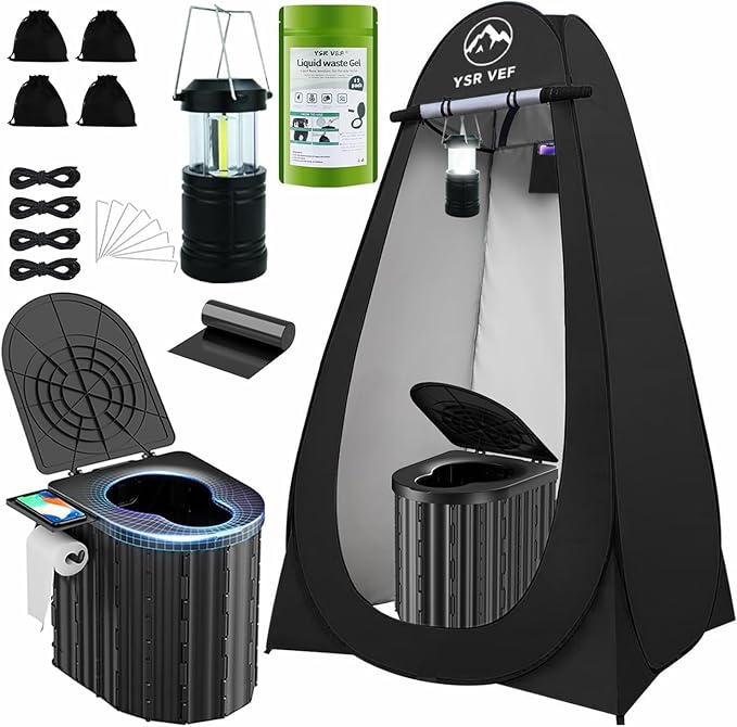 Camping Toilet with Pop-Up Privacy Tent and Liquid Waste Gel, Portable Toilet for Camping with Large Tent, Ergonomic Potty Provides Enhanced Comfort, Suitable for All Ages