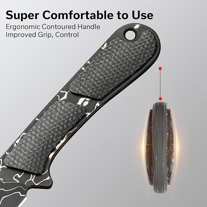 CIVIVI Mini Elementum Fixed Blade Knife with a Kydex Sheath and a Chain for EDC Neck Carry, Small Skeletonized Full Tang Knife with 2.24" Damascus Blade Micarta Handle C23010-DS1