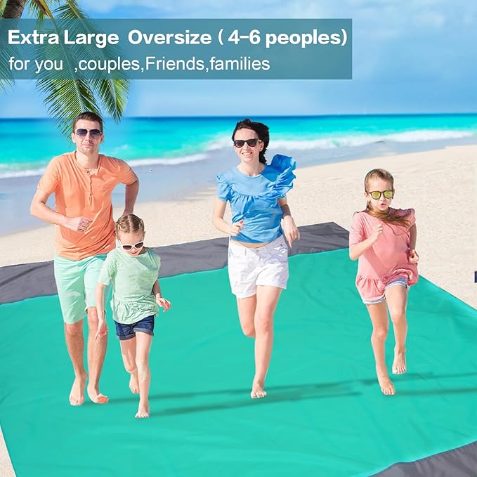 Beach Blanket Waterproof Sandproof,Large Oversized Sand Free Beach Mat,Portable Picnic Mat for Travel Camping Hiking Picnic, Lightweight & Durable Family Water Resistant Mat(Green)