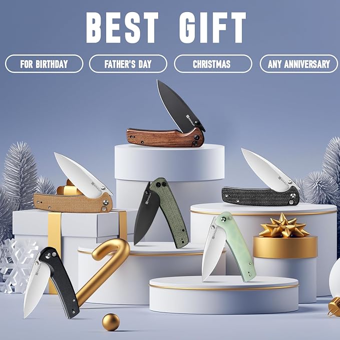 SENCUT Sachse Pocket Knife Folding Knife for EDC, Natural G10 Handle Satin 9Cr18MoV Blade Foldable Small Knife with Clip, Button Lock Everyday Carry Knife for Men Women Indoor Outdoor Gift S21007-4