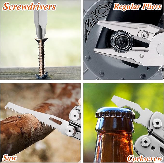 Multi Tool Pliers 16-in-1 Multitool Knife Saw Screwdriver Scissors Bottle Opener Gifts for Men Dad Husband Boyfriend Mens Gifts for Christmas Perfect for Camping Fishing Hiking Survival