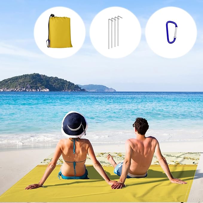 Beach Blanket Waterproof Sandproof, Picnic Blanket, Large Beach Mat 4-7 Adults, Lightweight Durable Sand Free Mat Quick Drying for Beach Travel Camping Hiking Picnic 79"x79"